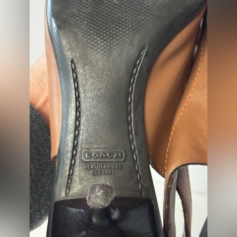 Vintage Coach Starr Tan Leather Buckle Slingback Kitten Heels Size 6 - Picture 8 of 12